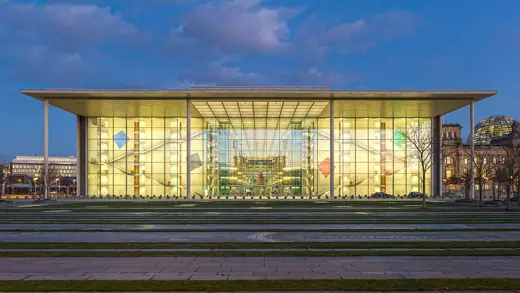 Photo 4: Interior · West facade of the Paul-Löbe-Haus in Berlin-Mitte during the blue hour