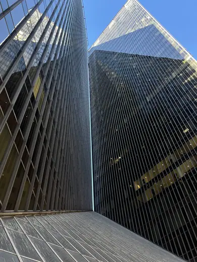 Photo 3: Exterior · Exterior gap between the towers of Pennzoil Place (1976), by Philip Johnson/John Burgee Architects , Houston 