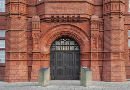 Photo 4: Exterior · Front entrance of the Pierhead Building in Cardiff Bay