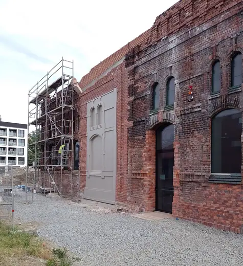 Photo 2: Exterior · Redevelopment of the former slaughterhouse in Ostrava into the seat of the Plato art gallery, May 2022