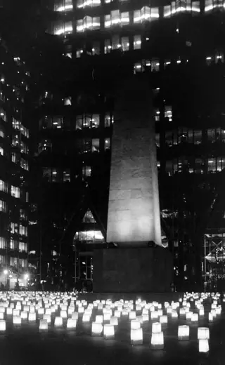 Photo 2: Exterior · Luminarias decorate PPG Place for Light-Up Night, 1999