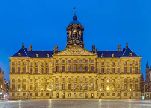 Photo 5: Interior · Blue hour view of front of the Royal Palace , Amsterdam , Netherlands