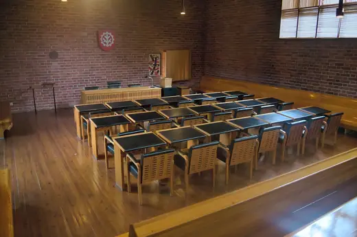 Photo 5: Interior · View from the back of the council chamber of Säynätsalo Town Hall in Jyväskylä, Finland towards its front