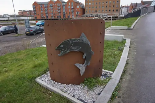 Photo 5: Detail · Fish sculpture at Scale Lane Foot Bridge