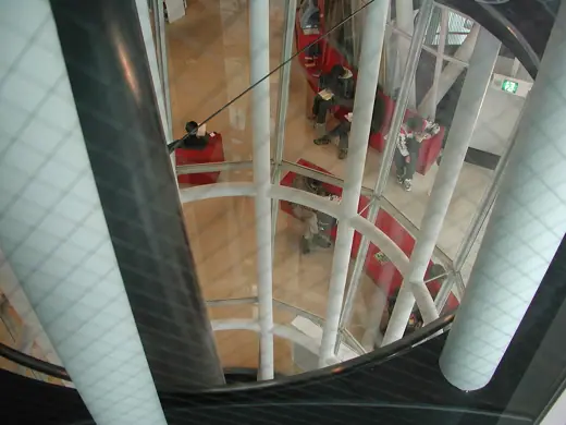 Photo 6: Detail · Vertical tube steel lattice column, interior of Sendai Mediatheque in Sendai, Miyagi prefecture, Japan