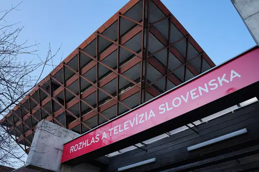 Photo 2: Exterior · At the Slovak Radio Building in Bratislava, Slovakia