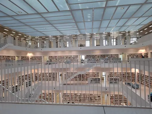 Photo 5: Interior · An interior view from above of the municipal library (Stadtbibliothek) in Stuttgart