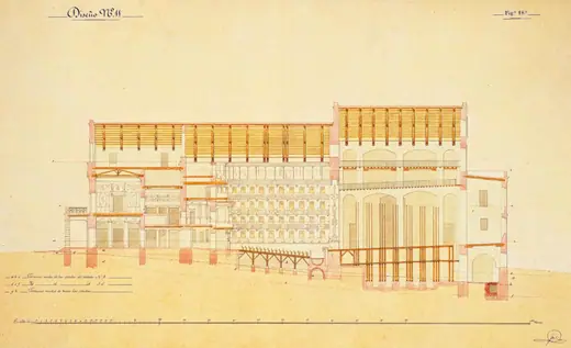 Photo 4: Section · Length section from the Carlo Zucchi's project for the Solís Theatre in Montevideo , Uruguay 