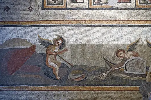 Photo 4: Exterior · A border of the large Pegasus mosaic has sets of animals and some putti in a boat