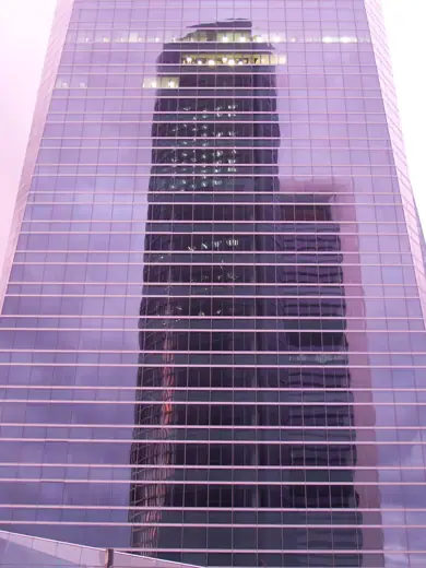 Photo 2: Exterior · Torre Sacyr Vallehermoso & Torre Caja Madrid reflected on Torre de Cristal, Madrid, Spain