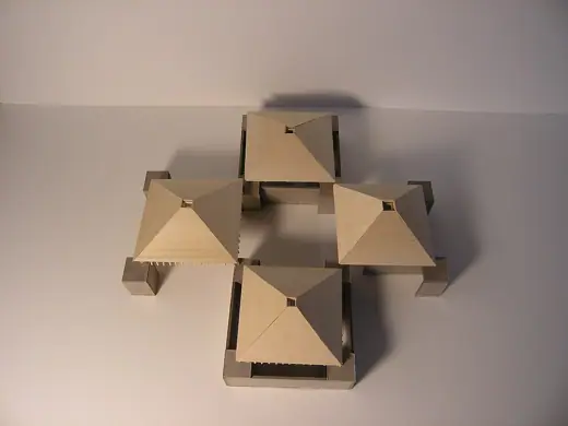 Photo 5: Model · Birds Eye View of a model of the Trenton Bath House (Louis I Kahn) scale 1':1/8"