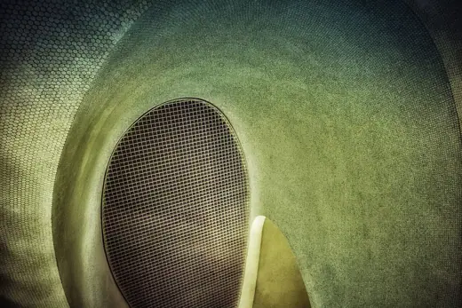 Photo 6: Interior · Detail of the bottom of an interior stairwell at the TWA Flight Center at JFK airport