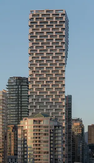 Photo 2: Exterior · A southwest view of Vancouver House, from Granville Bridge