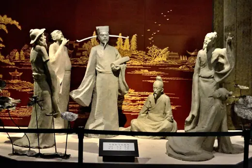 Photo 6: Detail · Sculpture showing Wang Anshi and five scholars in former Ying County in Song Dynasty