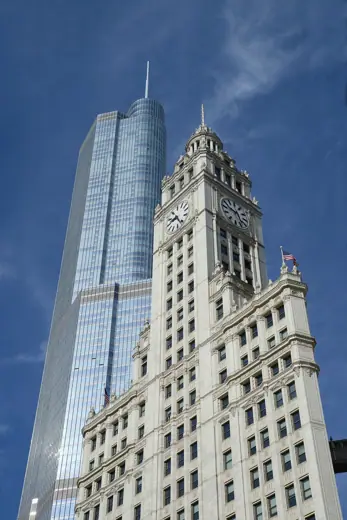 Photo 4: Exterior · Trump International Hotel and Tower behind the Wrigley building Tower, Chicago